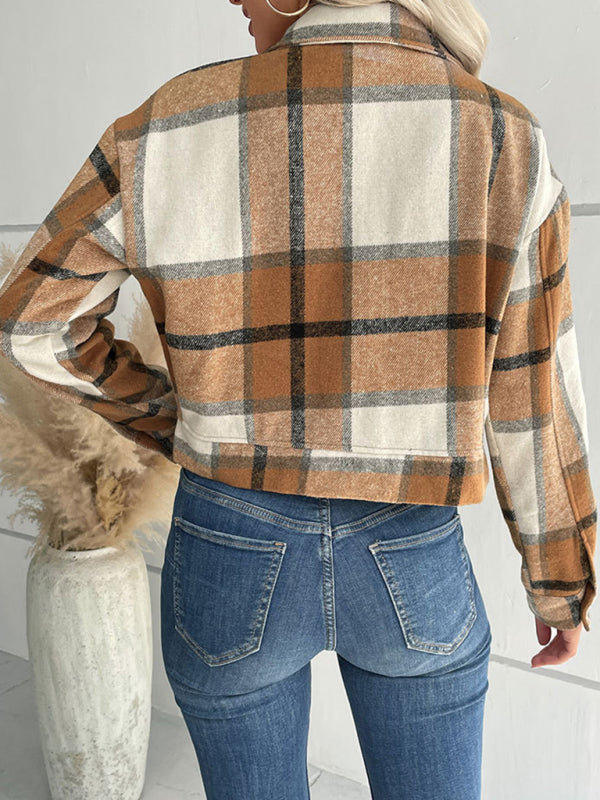 plaid cross-border long-sleeved shirt jacket BLUE ZONE PLANET