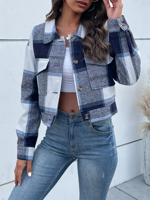 plaid cross-border long-sleeved shirt jacket BLUE ZONE PLANET