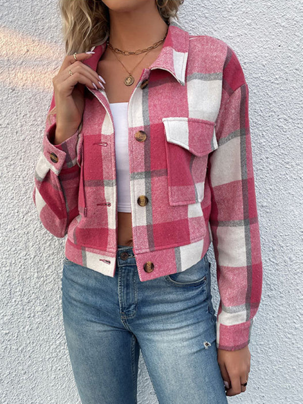 plaid cross-border long-sleeved shirt jacket BLUE ZONE PLANET