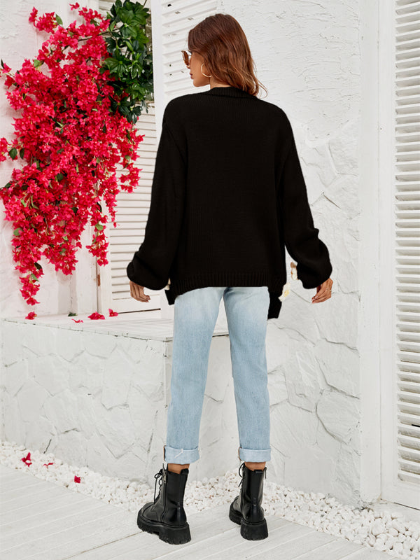 Blue Zone Planet | long-sleeved floral cardigan lantern sleeves knitted sweater jacket BLUE ZONE PLANET