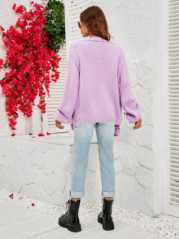 Blue Zone Planet | long-sleeved floral cardigan lantern sleeves knitted sweater jacket BLUE ZONE PLANET
