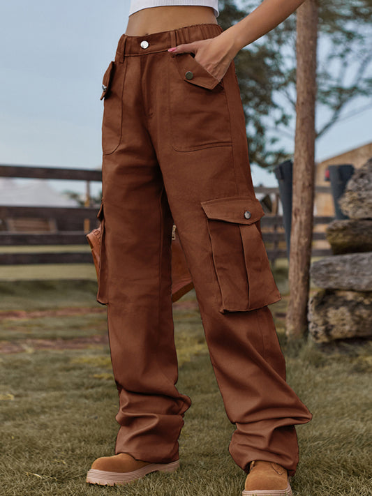 Blue Zone Planet | American Style Retro Elastic Waist Denim Overalls Pants BLUE ZONE PLANET