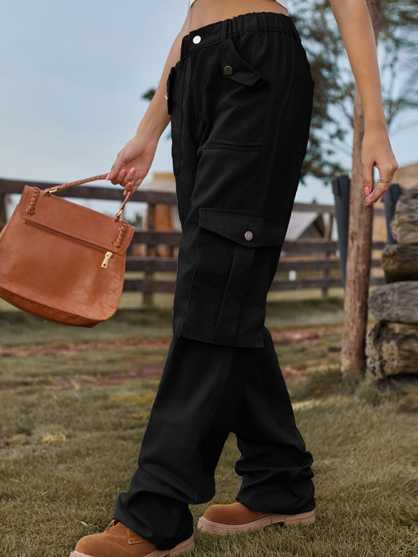 Blue Zone Planet | American Style Retro Elastic Waist Denim Overalls Pants BLUE ZONE PLANET