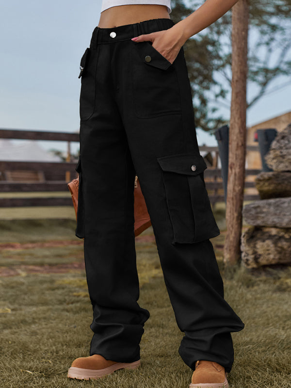 Blue Zone Planet | American Style Retro Elastic Waist Denim Overalls Pants BLUE ZONE PLANET