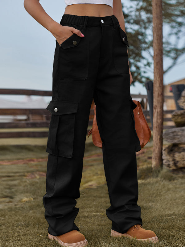 Blue Zone Planet | American Style Retro Elastic Waist Denim Overalls Pants BLUE ZONE PLANET