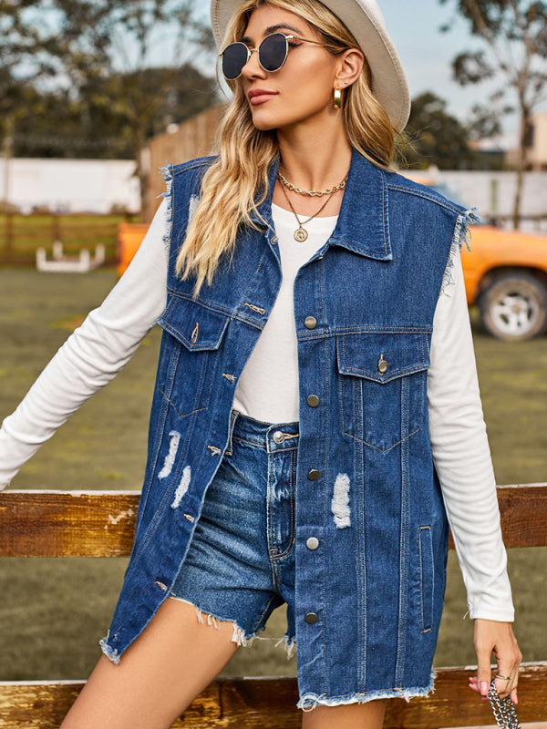 Blue Zone Planet | denim vest vest summer trend denim sleeveless vest BLUE ZONE PLANET