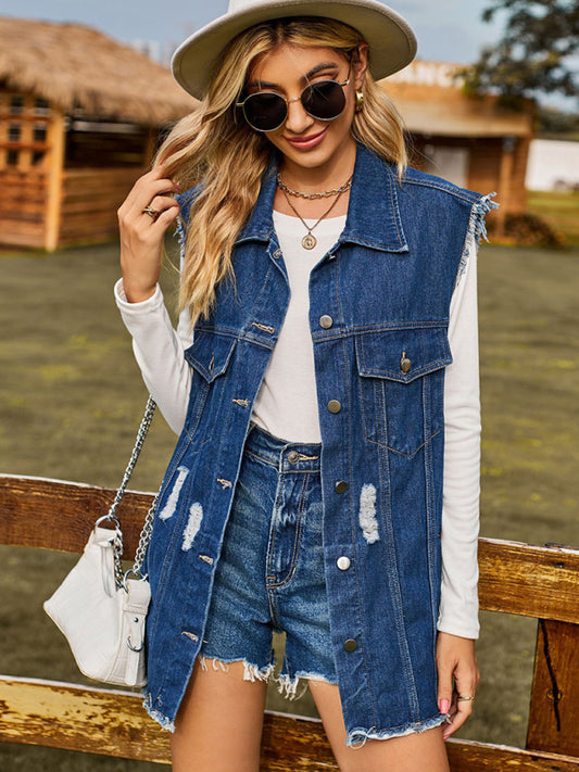Blue Zone Planet | denim vest vest summer trend denim sleeveless vest BLUE ZONE PLANET