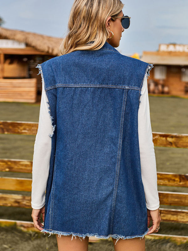 Blue Zone Planet | denim vest vest summer trend denim sleeveless vest BLUE ZONE PLANET