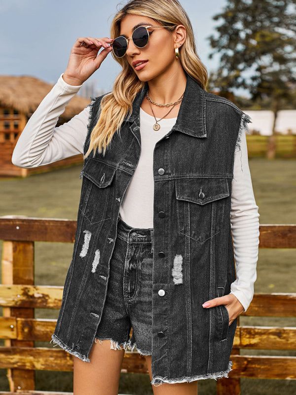 Blue Zone Planet | denim vest vest summer trend denim sleeveless vest BLUE ZONE PLANET