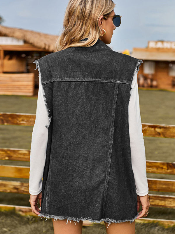 Blue Zone Planet | denim vest vest summer trend denim sleeveless vest BLUE ZONE PLANET