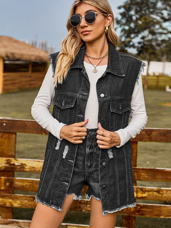 Blue Zone Planet | denim vest vest summer trend denim sleeveless vest BLUE ZONE PLANET