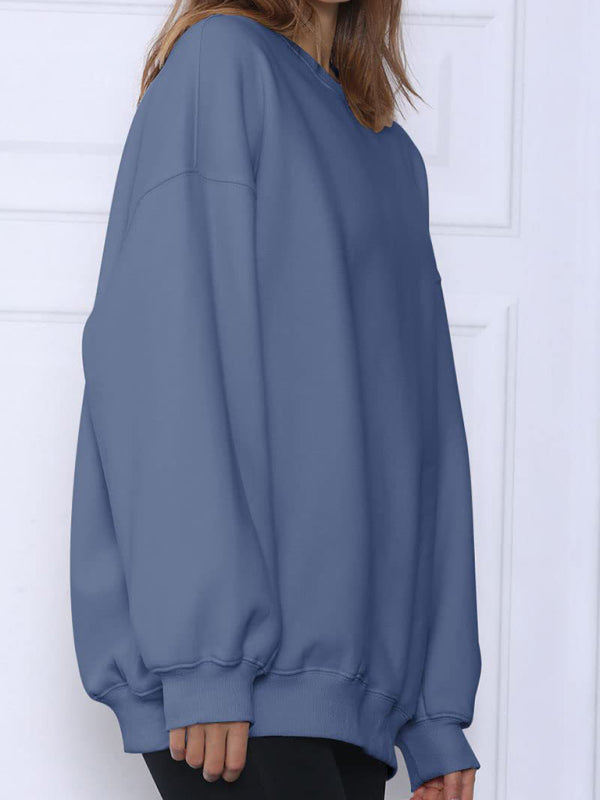Blue Zone Planet | Round neck pullover loose fleece Sweatshirt BLUE ZONE PLANET