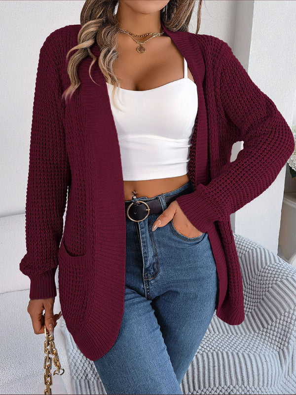 Blue Zone Planet | Pocket Long Sleeve Knitted Cardigan Jacket BLUE ZONE PLANET