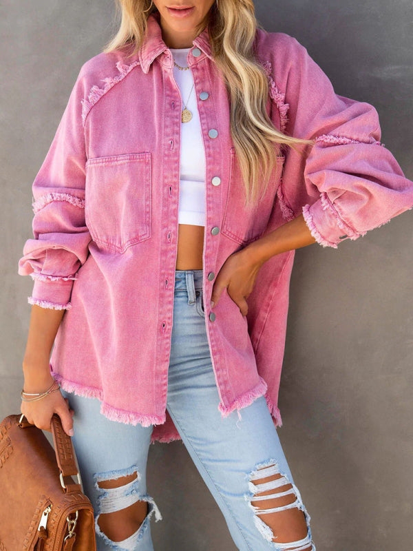 Blue Zone Planet | Fringed Ripped Loose Denim Jacket BLUE ZONE PLANET