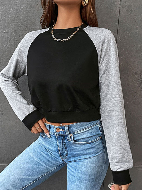 Blue Zone Planet | Color Block Long Sleeve Cropped Sweatshirt BLUE ZONE PLANET