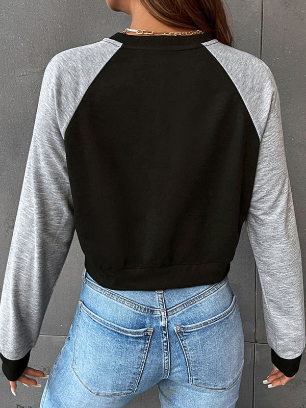 Blue Zone Planet | Color Block Long Sleeve Cropped Sweatshirt BLUE ZONE PLANET