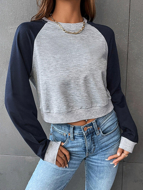 Blue Zone Planet | Color Block Long Sleeve Cropped Sweatshirt BLUE ZONE PLANET