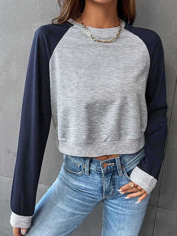 Blue Zone Planet | Color Block Long Sleeve Cropped Sweatshirt BLUE ZONE PLANET