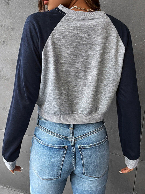 Blue Zone Planet | Color Block Long Sleeve Cropped Sweatshirt BLUE ZONE PLANET