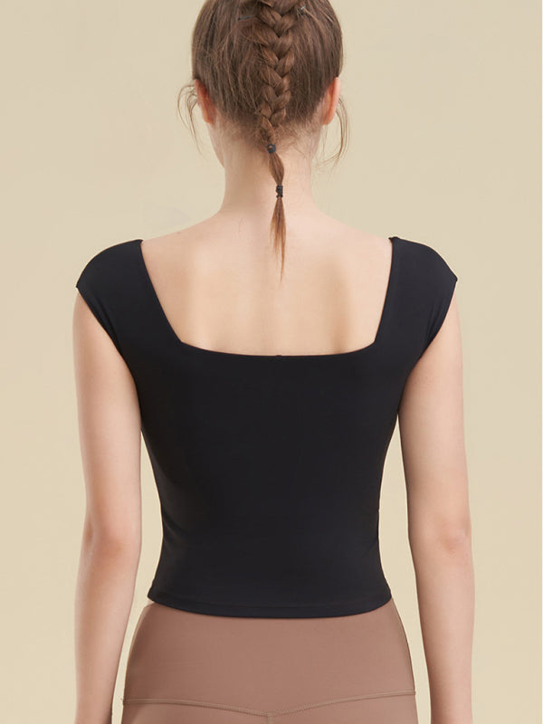 Square neck sports tight tank top for women yoga clothing BLUE ZONE PLANET