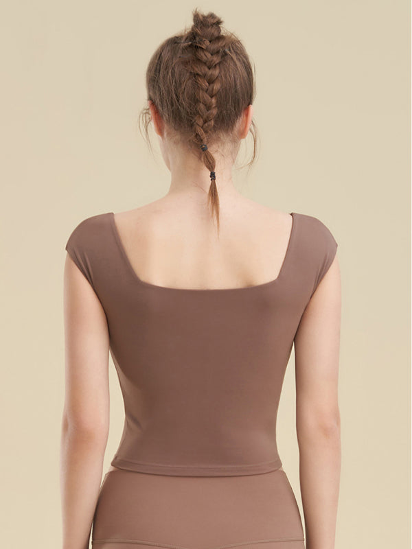 Square neck sports tight tank top for women yoga clothing BLUE ZONE PLANET