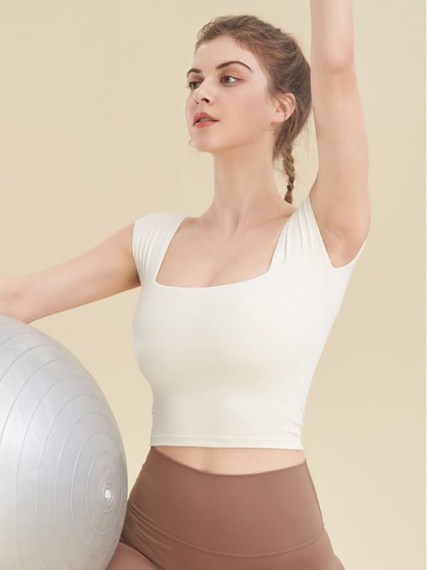 Square neck sports tight tank top for women yoga clothing BLUE ZONE PLANET