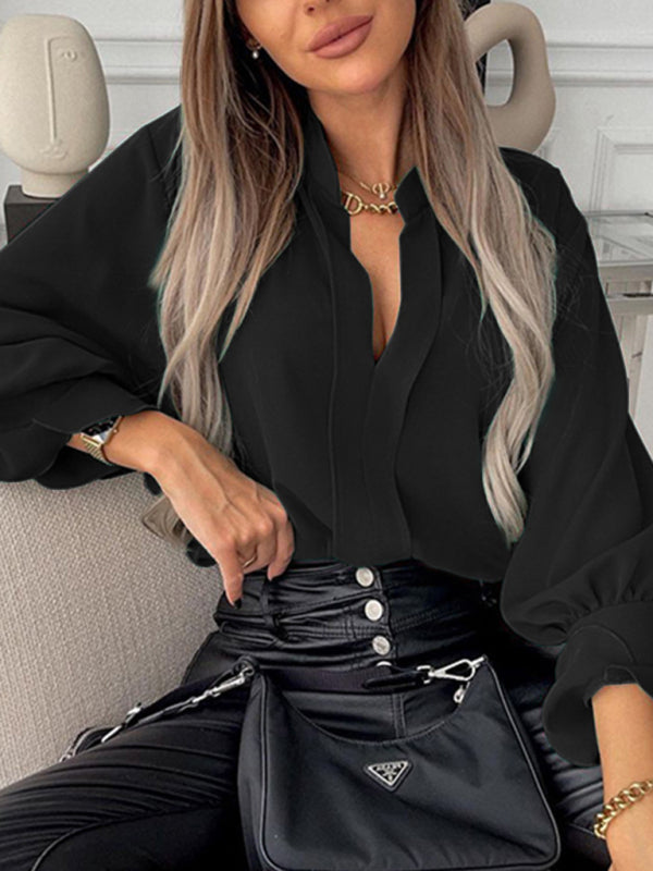 Blue Zone Planet | solid color all-match loose long-sleeved chiffon blouse BLUE ZONE PLANET