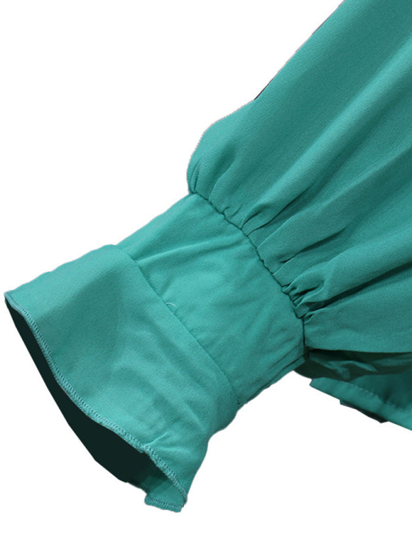 Blue Zone Planet | solid color all-match loose long-sleeved chiffon blouse BLUE ZONE PLANET