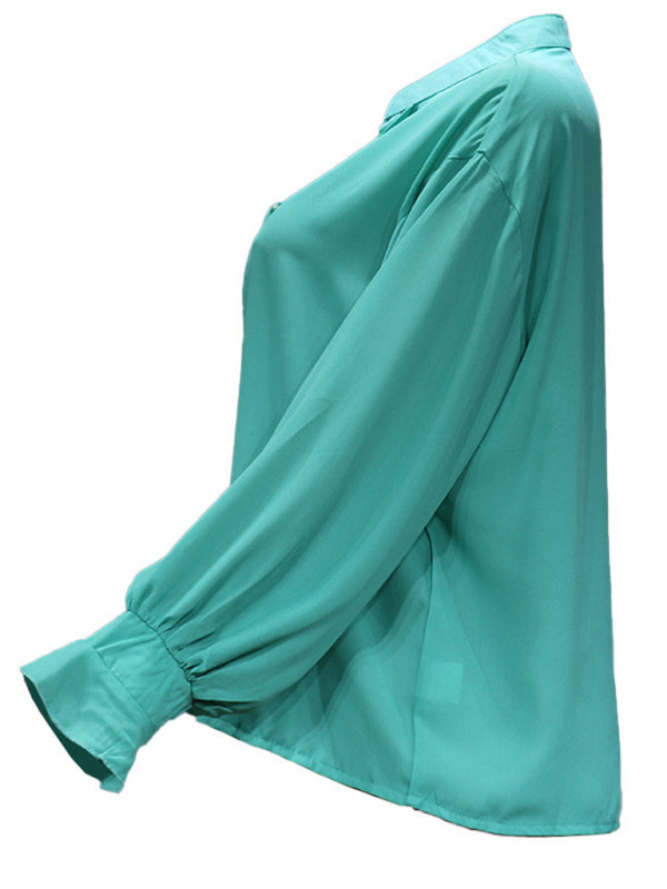Blue Zone Planet | solid color all-match loose long-sleeved chiffon blouse BLUE ZONE PLANET
