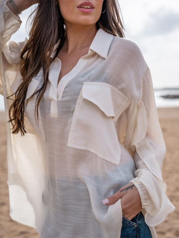 Blue Zone Planet | long-sleeved solid color cotton linen shirt BLUE ZONE PLANET