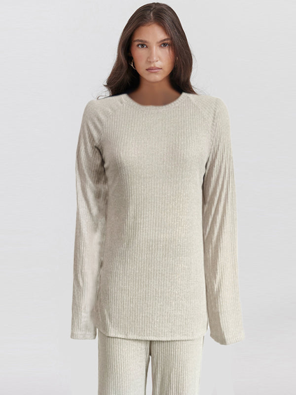 Blue Zone Planet | Solid Color Knit Long Sleeve Two Piece Sweater Set for Women BLUE ZONE PLANET