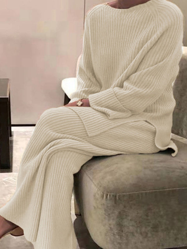 Blue Zone Planet | Solid Color Knit Long Sleeve Two Piece Sweater Set for Women BLUE ZONE PLANET
