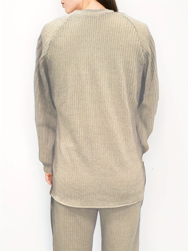 Blue Zone Planet | Solid Color Knit Long Sleeve Two Piece Sweater Set for Women BLUE ZONE PLANET