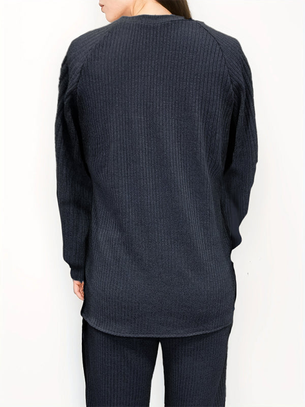 Blue Zone Planet | Solid Color Knit Long Sleeve Two Piece Sweater Set for Women BLUE ZONE PLANET