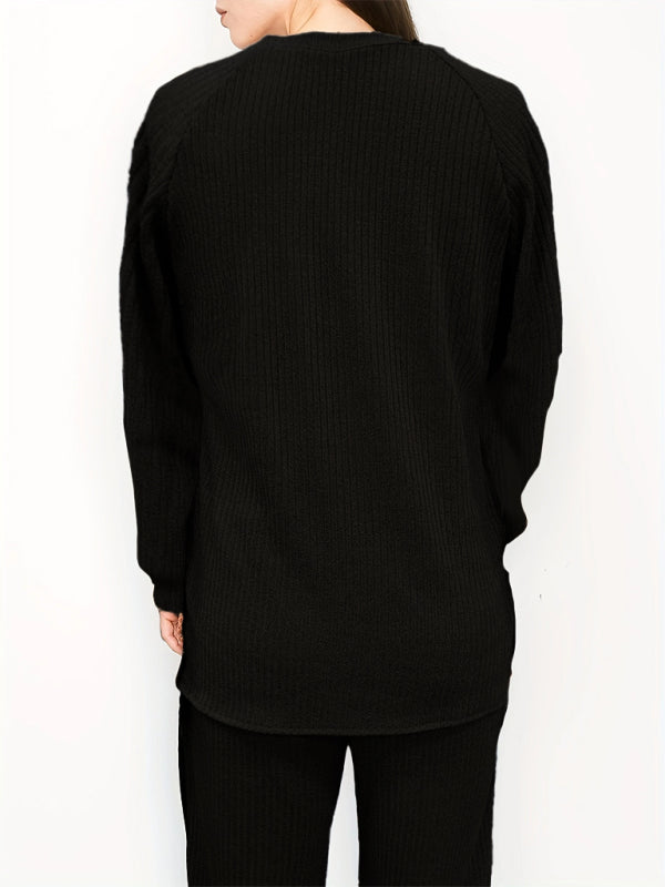 Blue Zone Planet | Solid Color Knit Long Sleeve Two Piece Sweater Set for Women BLUE ZONE PLANET