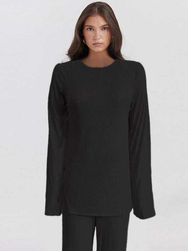 Blue Zone Planet | Solid Color Knit Long Sleeve Two Piece Sweater Set for Women BLUE ZONE PLANET