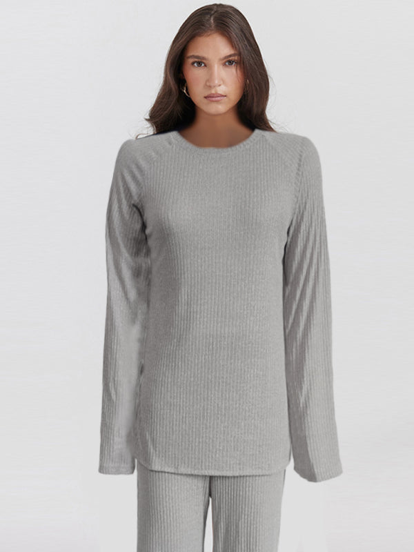 Blue Zone Planet | Solid Color Knit Long Sleeve Two Piece Sweater Set for Women BLUE ZONE PLANET