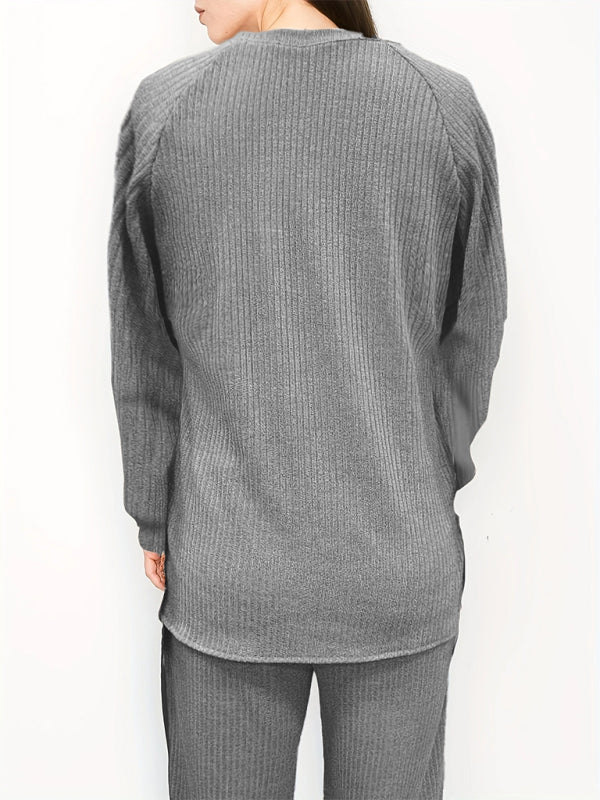 Blue Zone Planet | Solid Color Knit Long Sleeve Two Piece Sweater Set for Women BLUE ZONE PLANET