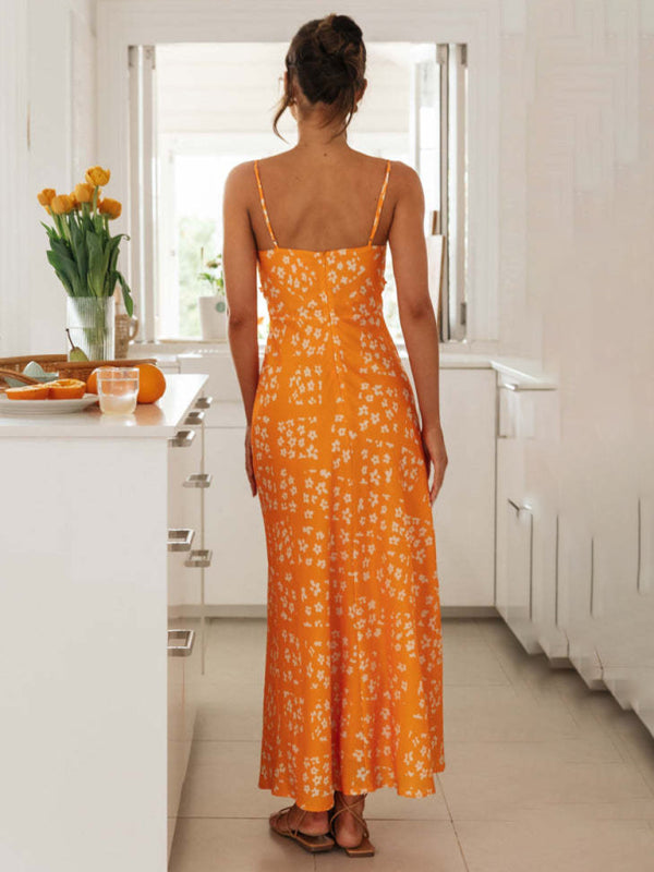 Blue Zone Planet | spring and summer slim-fit spaghetti strap V-neck printed backless long dress BLUE ZONE PLANET