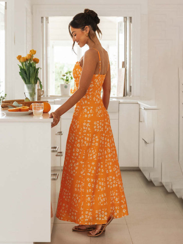 Blue Zone Planet | spring and summer slim-fit spaghetti strap V-neck printed backless long dress BLUE ZONE PLANET