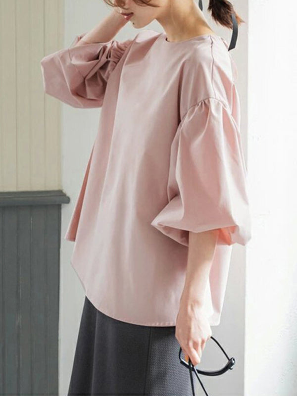 Blue Zone Planet | loose large lantern sleeve round neck shirt top BLUE ZONE PLANET