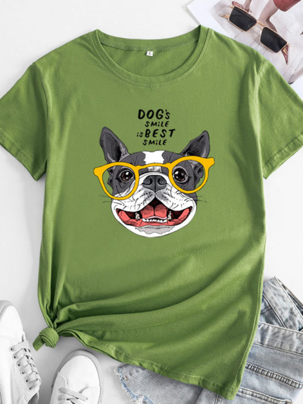 Blue Zone Planet | puppy print round neck short sleeve T-shirt BLUE ZONE PLANET