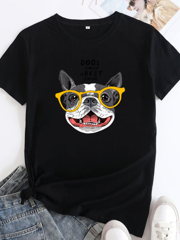 Blue Zone Planet | puppy print round neck short sleeve T-shirt BLUE ZONE PLANET