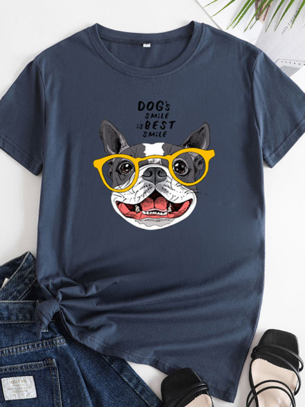 Blue Zone Planet | puppy print round neck short sleeve T-shirt BLUE ZONE PLANET