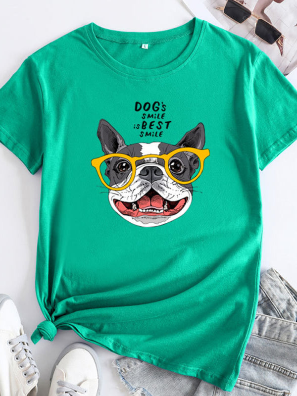 Blue Zone Planet | puppy print round neck short sleeve T-shirt BLUE ZONE PLANET