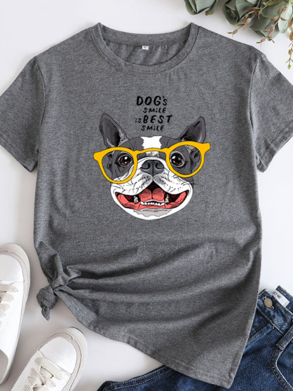 Blue Zone Planet | puppy print round neck short sleeve T-shirt BLUE ZONE PLANET