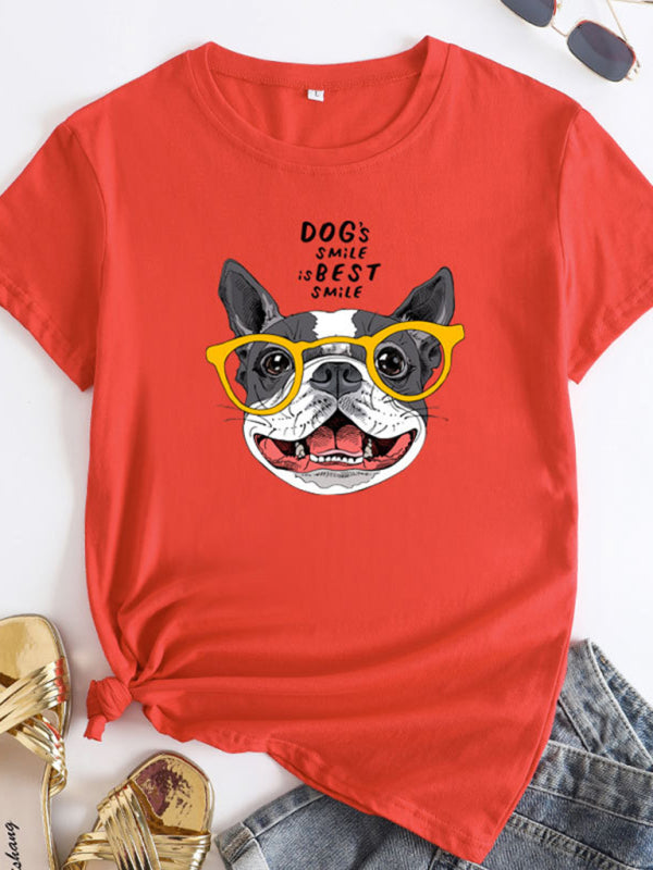 Blue Zone Planet | puppy print round neck short sleeve T-shirt BLUE ZONE PLANET
