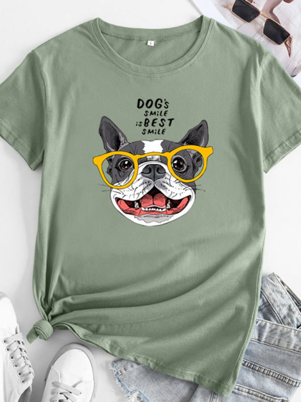 Blue Zone Planet | puppy print round neck short sleeve T-shirt BLUE ZONE PLANET