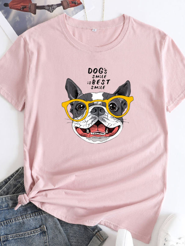 Blue Zone Planet | puppy print round neck short sleeve T-shirt BLUE ZONE PLANET