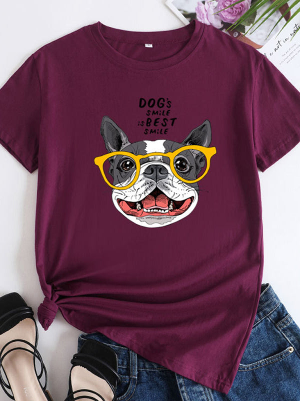 Blue Zone Planet | puppy print round neck short sleeve T-shirt BLUE ZONE PLANET